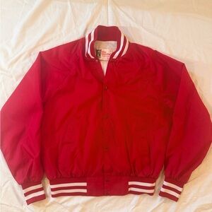 70s Red Varsity Jacket single stitch construction